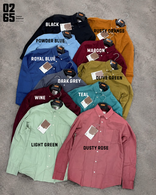 Signature 0265 Plain Full Sleeve Shirt | Button Down Collar | Backside Box Plated With Loop