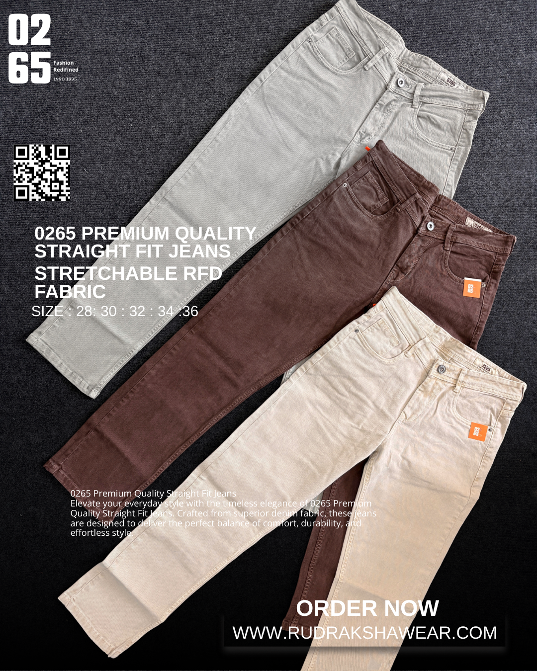 Rfd Color Denim 0265 Straight Fit Jeans | Stretchable | RFD Fabric | Length 40