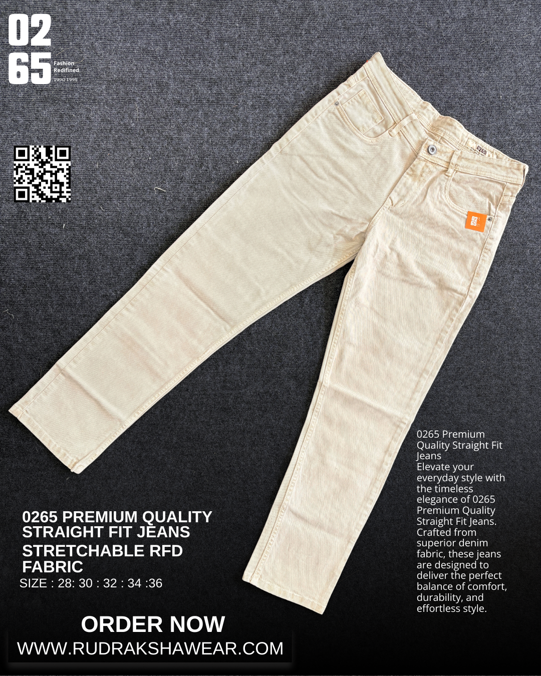 0265 Straight Fit Jeans | Stretchable | Length 40" | RFD Fabric
