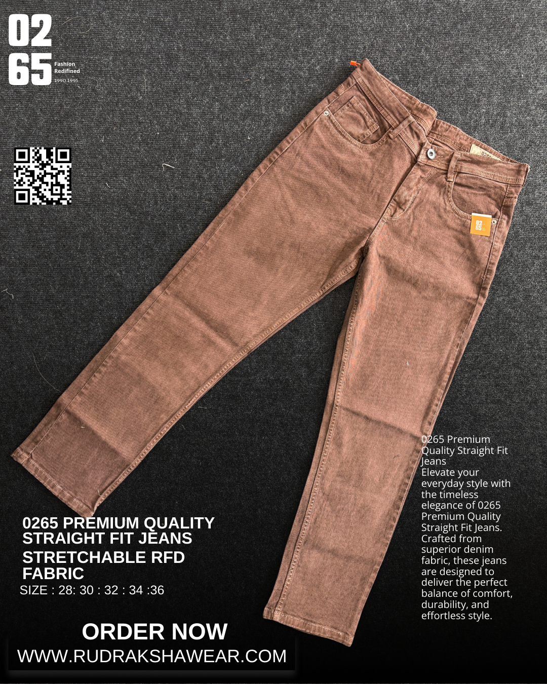 0265 Straight Fit Jeans | Stretchable | Length 40" | RFD Fabric