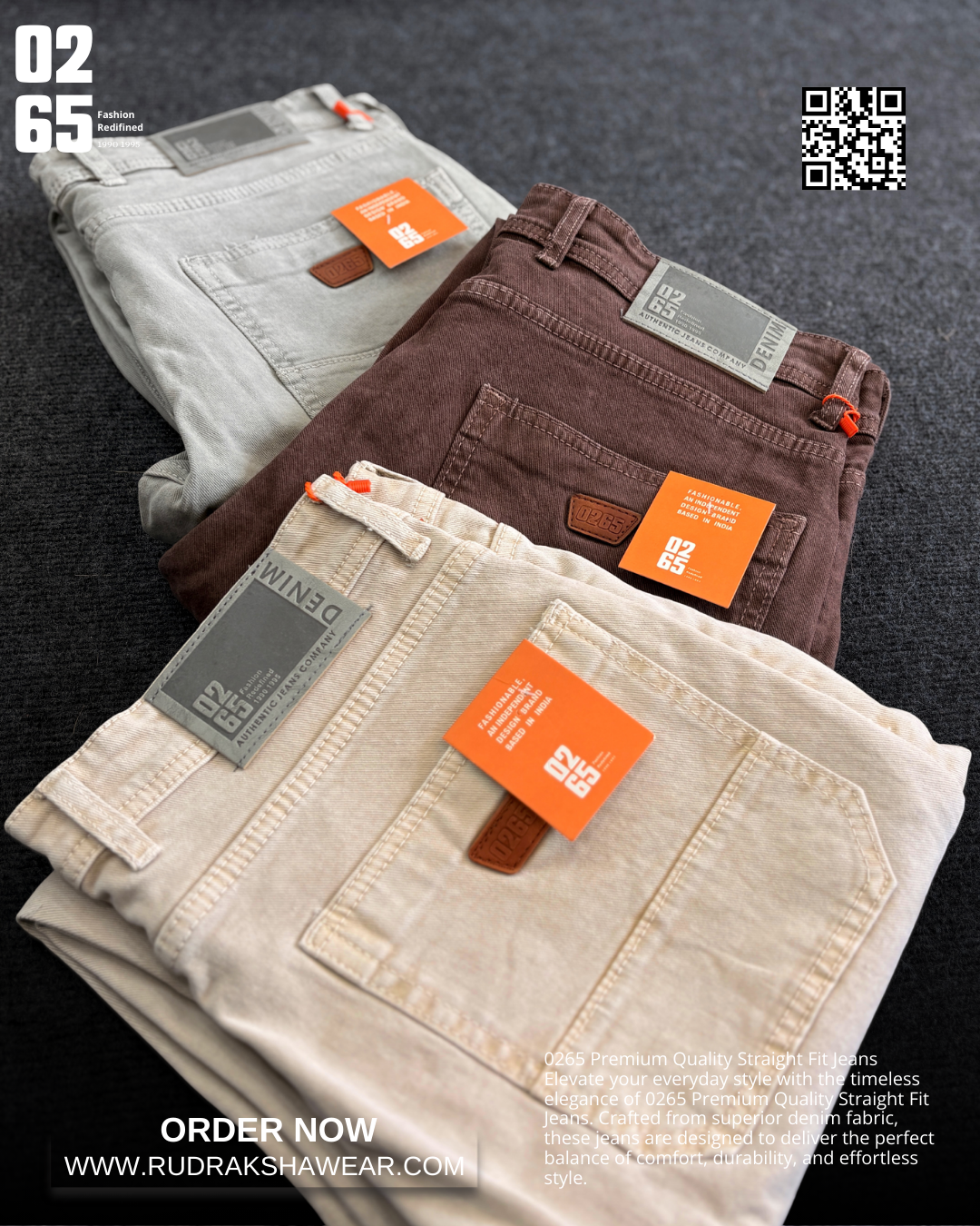 0265 Straight Fit Jeans | Stretchable | Length 40" | RFD Fabric