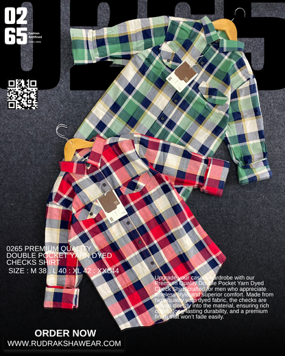 0265 Premium Double Pocket Checks Shirt  | Yarn Dyed Fabric | Backside Box Pleated | Metal Snap Buttons