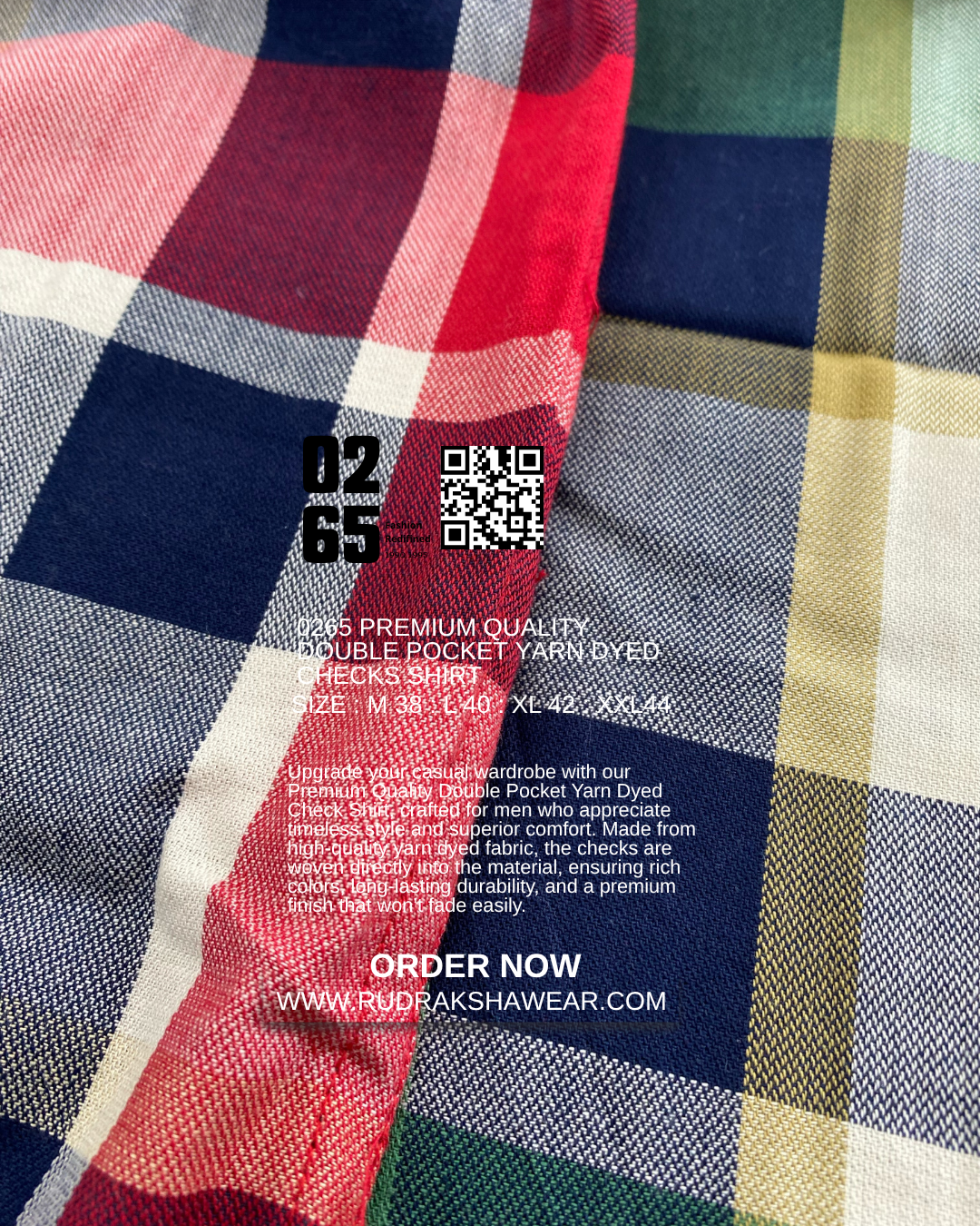 0265 Premium Double Pocket Checks Shirt  | Yarn Dyed Fabric | Backside Box Pleated | Metal Snap Buttons