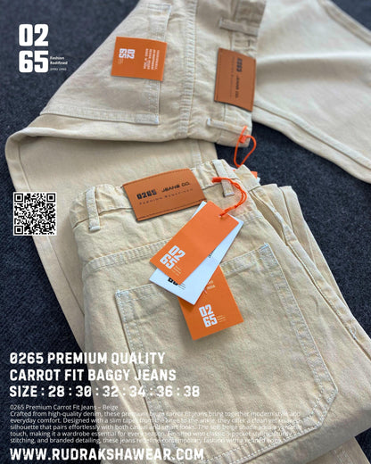 0265 Carrot Fit Baggy Jeans | Beige | Non Stretchable | Length 39”/40”