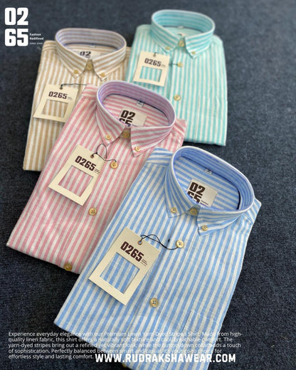 0265 Cotton Linen Vertical Lining Full Sleeve Shirt | Yarn Dyed Fabric | Back Side Box Pleated