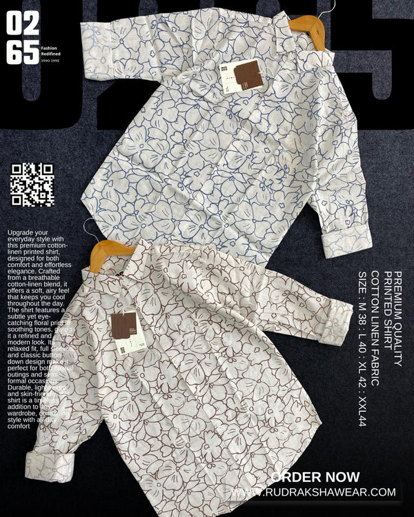 0265 Cotton Linen Printed Shirt | Backside box pleated