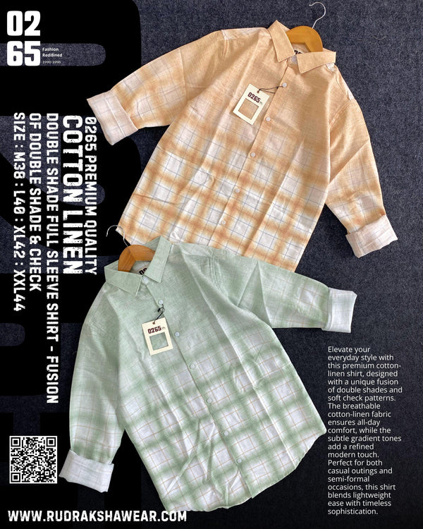 0265 Premium Double Shaded Cotton Linen Full Sleeve Checks Shirt - Ultra Soft Fabric