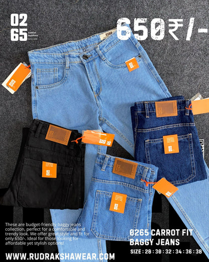 Carrot Fit Baggy Jeans By 0265 - Non Stretchable - Length 39.5" TO 40"