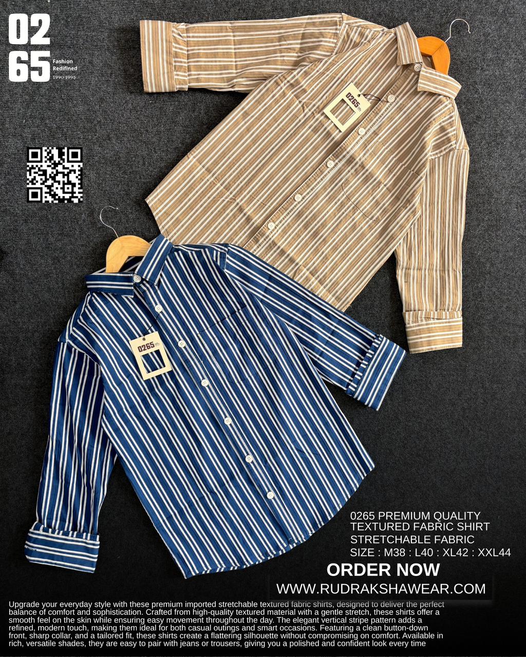 0265 Textured Vertical Lining Stretchable Shirt | Box Pleated