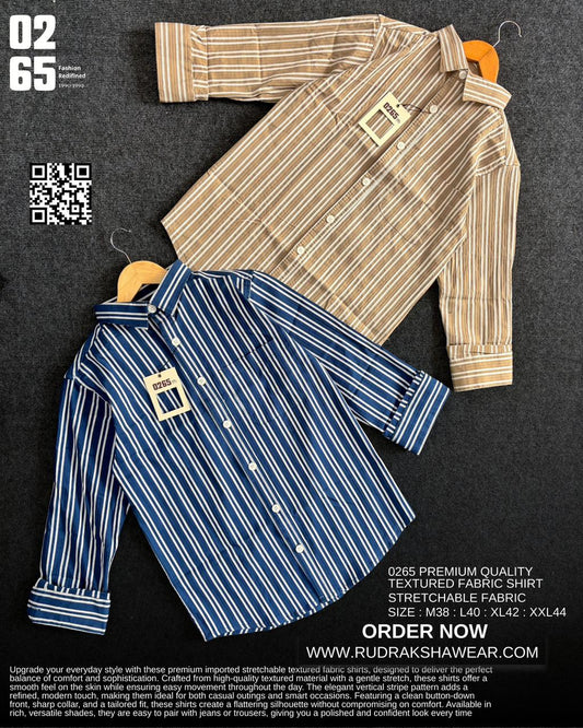 0265 Premium Textured Vertical Lining Stretchable Full Sleeve Shirt | Back Side Box Pleated | Comfort In Every Move