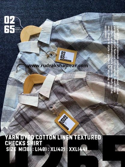 0265 Premium Cotton Linen Yarn Dyed Textured Checks Shirt - Full Sleeve