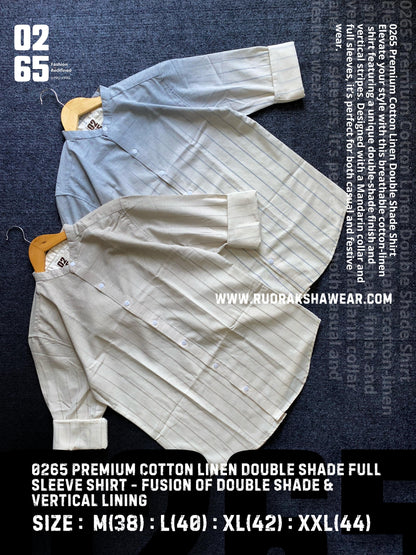 0265 Premium Mandarin Collar - Double Shaded Cotton Linen Full Sleeve Shirt - Ultra Soft Fabric