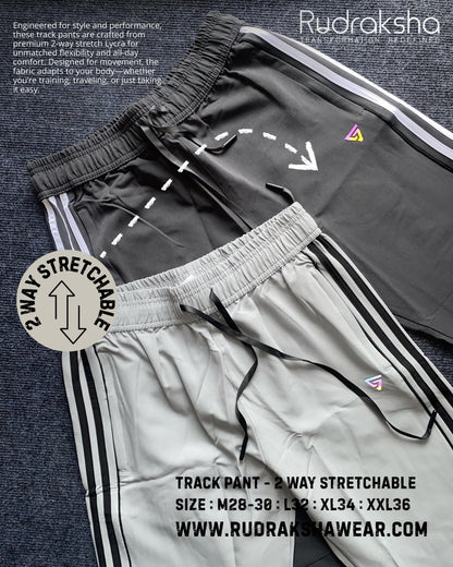 2 Way Stretchable Track Pant - With Two front side pocket zippers - Easy Dry Fabric