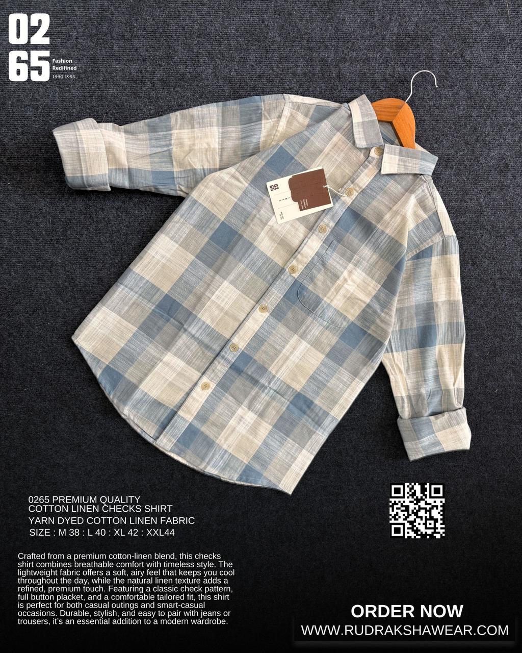 0265 Cotton Linen Yarn Dyed Checks Shirt | Full Sleeve