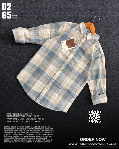 0265 Cotton Linen Yarn Dyed Checks Shirt | Full Sleeve