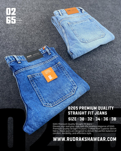 0265 PREMIUM STRAIGHT FIT JEANS | MERGING WHISKER| NON LYCRA | 42” Length