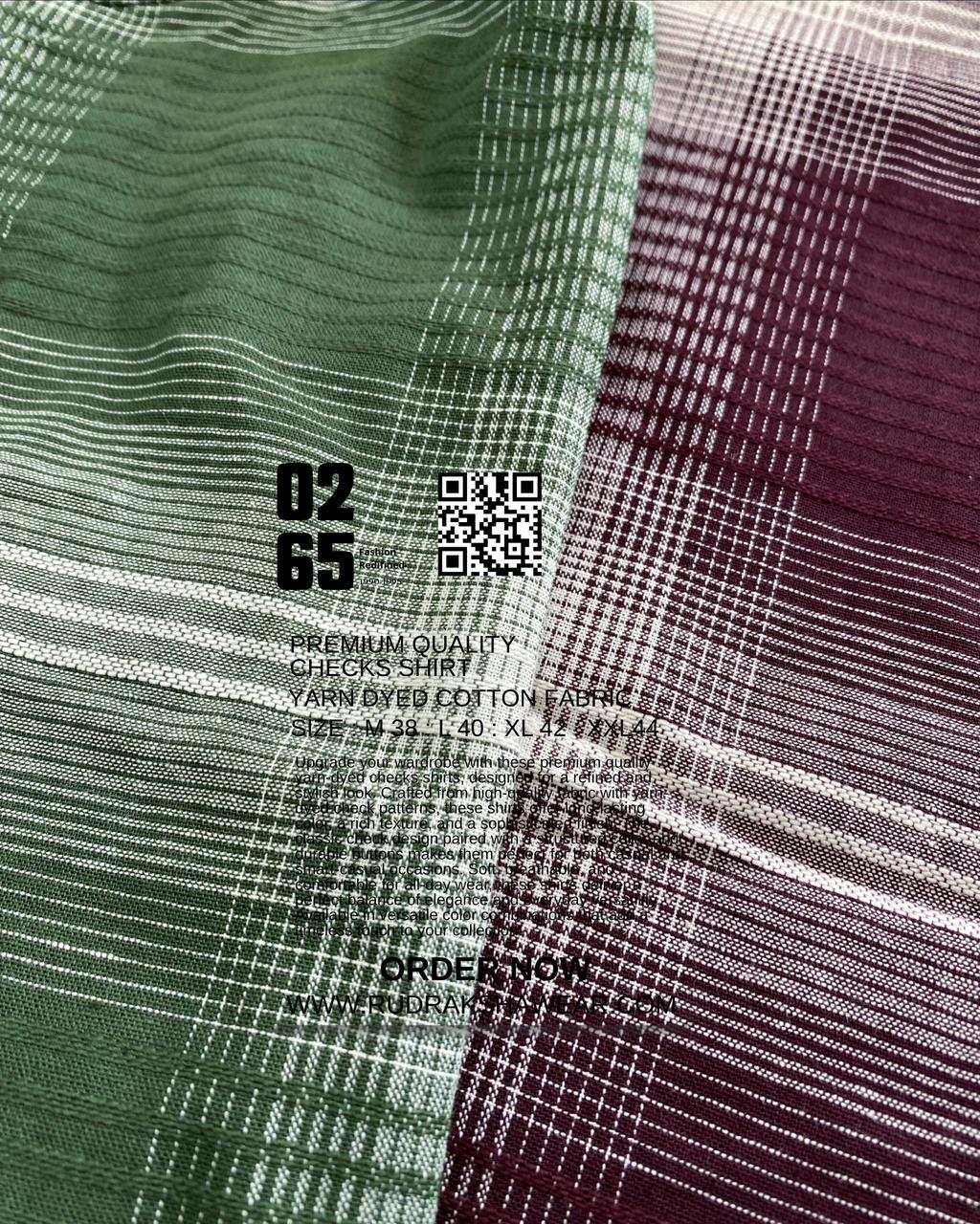 0265 Premium Textured Checks Shirt | Full Sleeve | Metal Snap Buttons | Backside Pleated | 100% Cotton