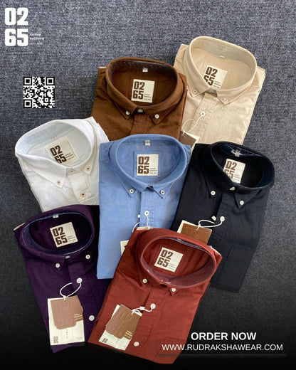 0265 Premium Plain Full Sleeve Shirt | Button Down Collar | Back Side Box Pleated With Loop | 100% Cotton Oxford Fabric