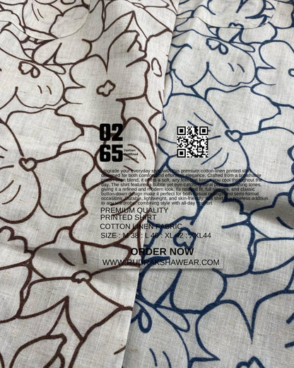 0265 Cotton Linen Printed Shirt | Backside box pleated