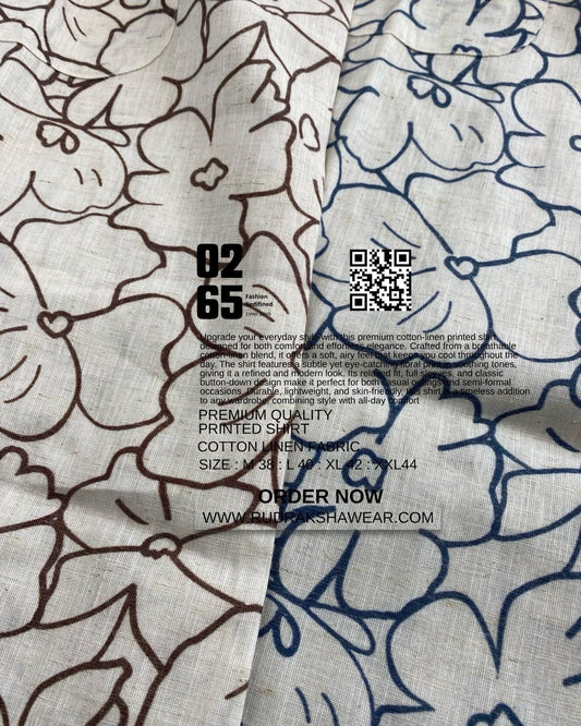 0265 Cotton Linen Printed Shirt | Backside box pleated