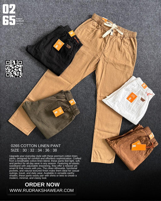 0265 Cotton Linen Casual Pant | Front Right Pocket With Zipper | Length 40"/40.5" | Durable Fabric | Regular Fit | Best for Casual wear for Travelers