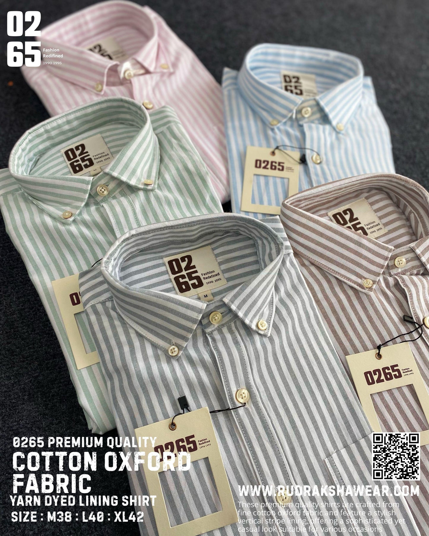 0265 Premium Quality Oxford Fabric Lining Shirt | Button Down Collar | Back side box pleated
