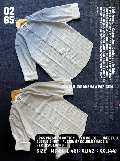 0265 Premium Mandarin Collar - Double Shaded Cotton Linen Full Sleeve Shirt - Ultra Soft Fabric
