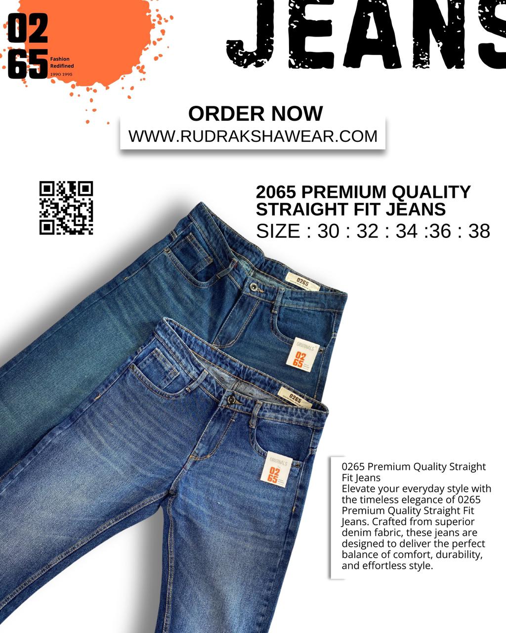 0265 PREMIUM STRAIGHT FIT JEANS | MERGING WHISKER| NON LYCRA | 42” Length