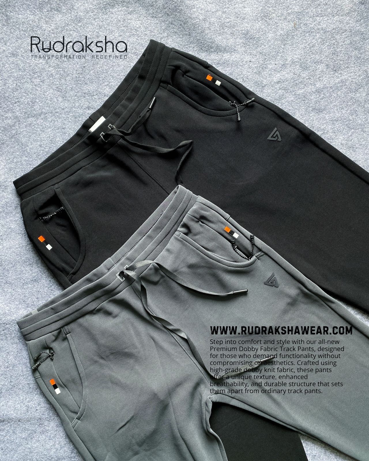 Premium Dobby Stretchable Track Pant - With Two front side pocket zippers -1  Back Side Flap Pocket