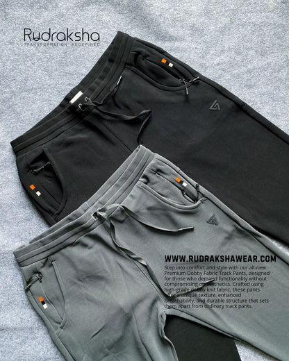 Premium Dobby Stretchable Track Pant - With Two front side pocket zippers -1  Back Side Flap Pocket