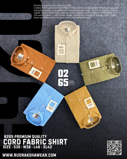 0265 Cord Fabric Full Sleeve Shirt | Button Down Collar | Stretchable | Soft & Comfort