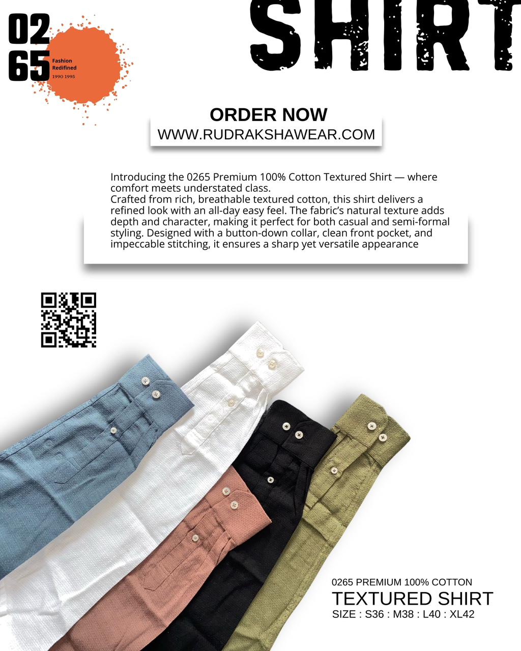 0265 100% Cotton Textured Fabric Full Sleeve Shirt | Button Down Collar