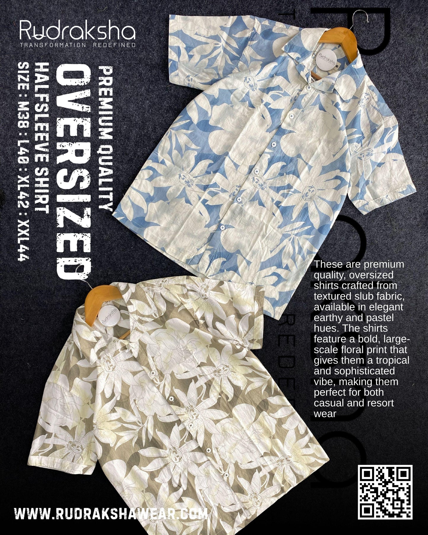 Premium Cuban Collar Oversized Half Sleeve Shirt | Slub printed fabric