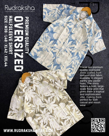 Premium Cuban Collar Oversized Half Sleeve Shirt | Slub printed fabric