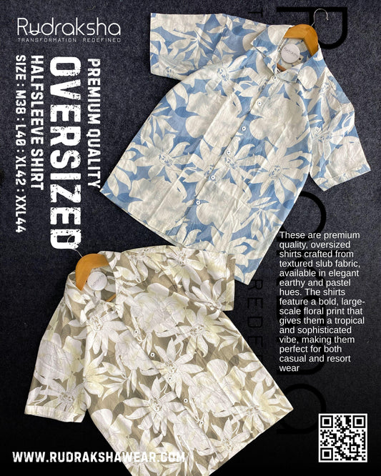 Premium Cuban Collar Oversized Half Sleeve Shirt | Slub printed fabric