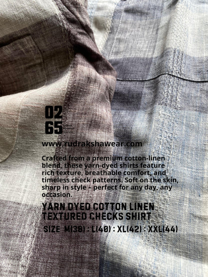 0265 Premium Cotton Linen Yarn Dyed Textured Checks Shirt - Full Sleeve
