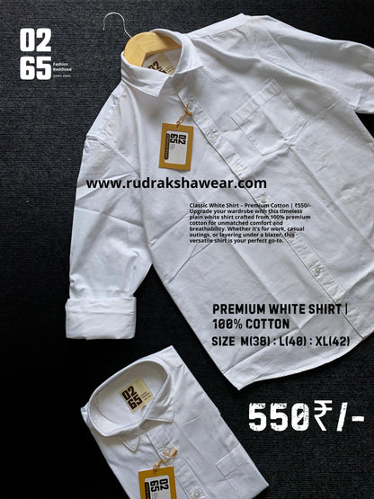 Premium White Shirt | 100% cotton fabric | full sleeve