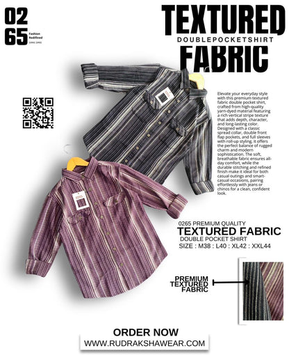 0265 Premium Textured Vertical Lining Double Pocket Full Sleeve Shirt | Backside Box Pleated