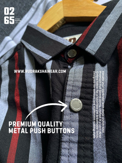 Premium Yarn Dyed Vertical Lining 100% cotton Oxford Full Sleeve Shirt - Metal Push Buttons