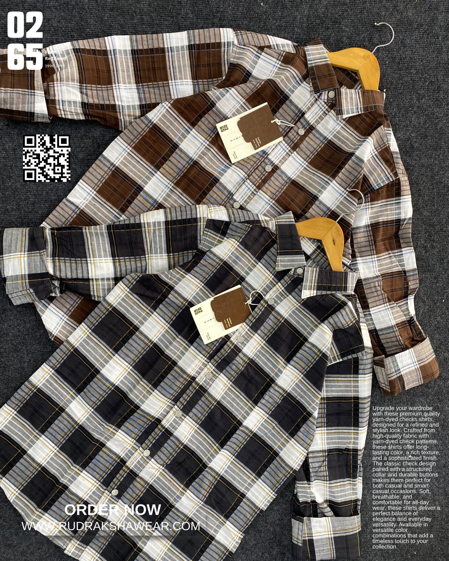 0265 Premium Textured Checks Shirt | Full Sleeve | Metal Snap Buttons | Backside Pleated | 100% Cotton