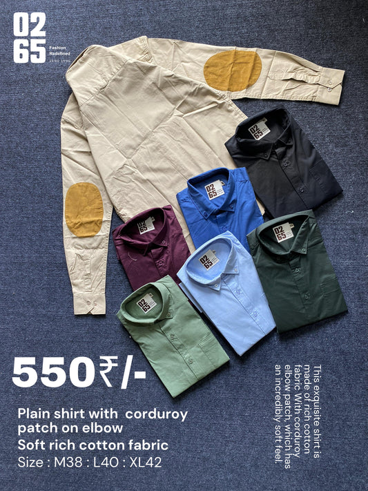 Plain Stretchable Full Sleeve Shirt With Corduroy Elbow Patch By 0265