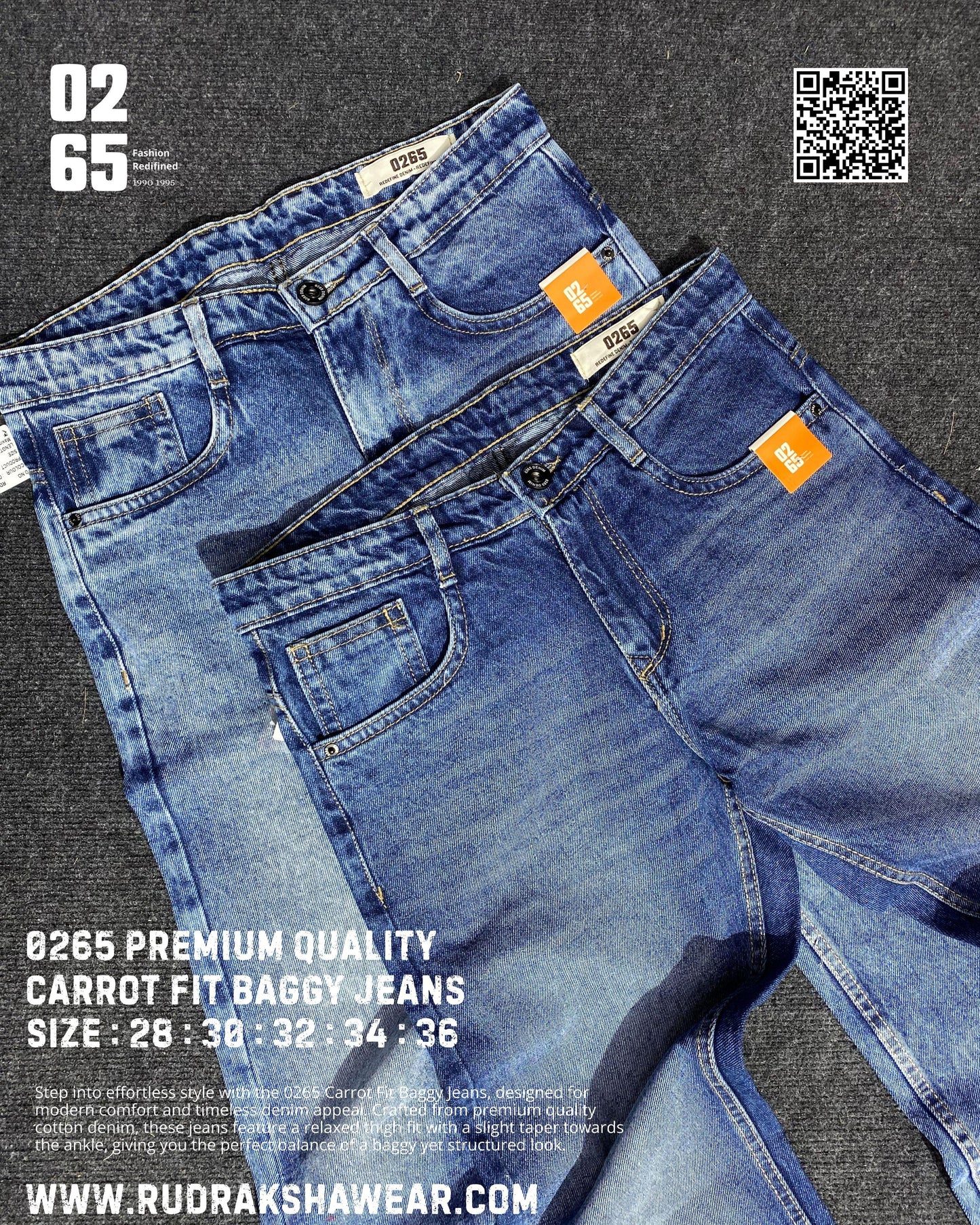 Whisker Carrot Fit Baggy Jeans By 0265 | New Introduction | Non Stretchable | Length 39"/ 40"