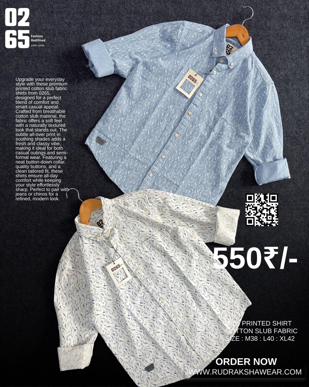 0265 Cotton Slub Printed Shirt | Backside Box Pleated | Full Sleeve