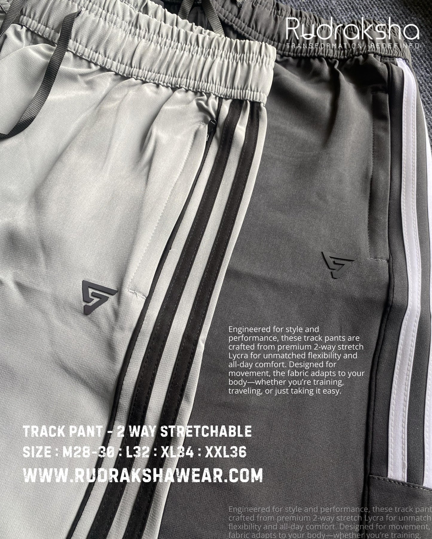 2 Way Stretchable Track Pant - With Two front side pocket zippers - Easy Dry Fabric