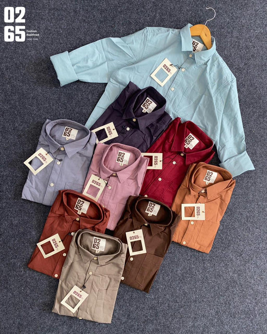 0265 Premium Cotton Oxford - Plain Full Sleeve Shirt - Back Side Box Pleated With Loop