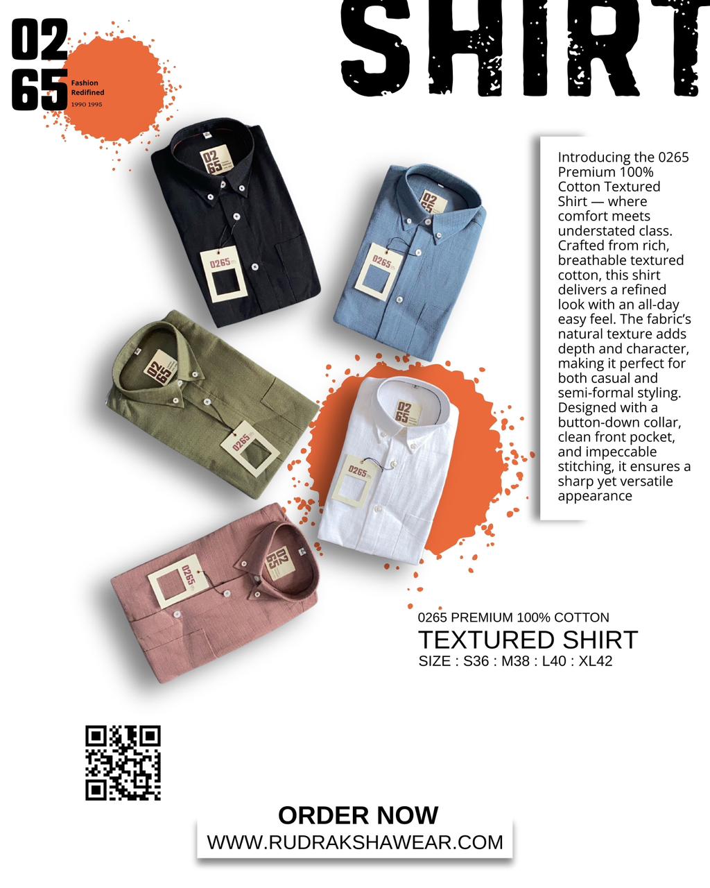 0265 100% Cotton Textured Fabric Full Sleeve Shirt | Button Down Collar