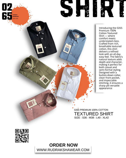 0265 100% Cotton Textured Fabric Full Sleeve Shirt | Button Down Collar