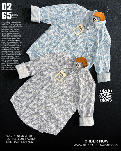 0265 Cotton Slub Printed Full Sleeve Shirt | Box Pleated