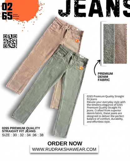 0265 PREMIUM STRAIGHT FIT JEANS | MERGING WHISKER| NON LYCRA | 42” Length (Copy)