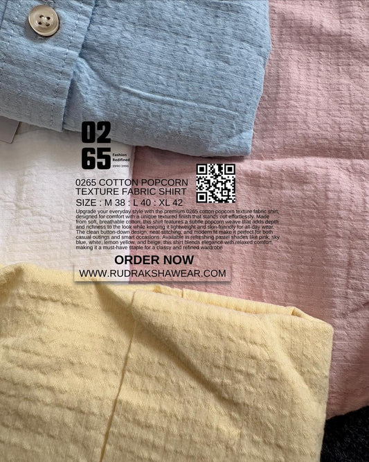 0265 Cotton Popcorn Textured Full Sleeve Shirt | Button Down Collar | Back Side Box Pleated